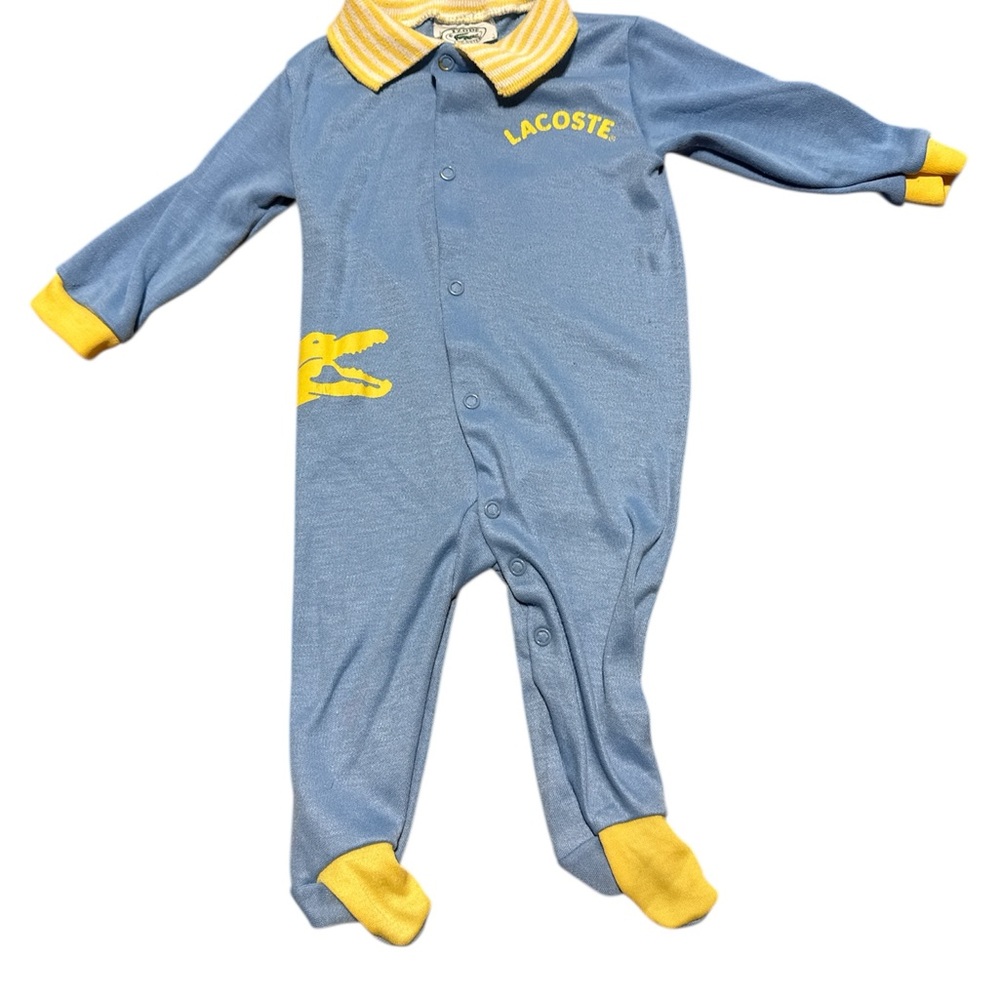 Vintage Izod Lacoste Baby Footie Sleeper | Blue & Yellow Graphic | 9M